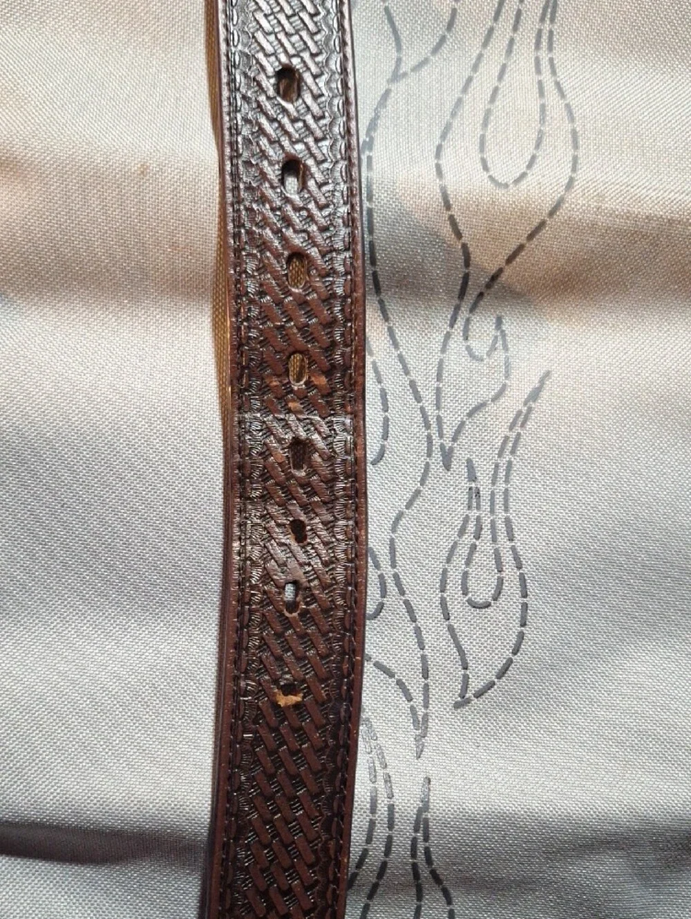 Vintage Nocona Brown Basketweave Leather Western Belt w/ Agate Stone Buckle